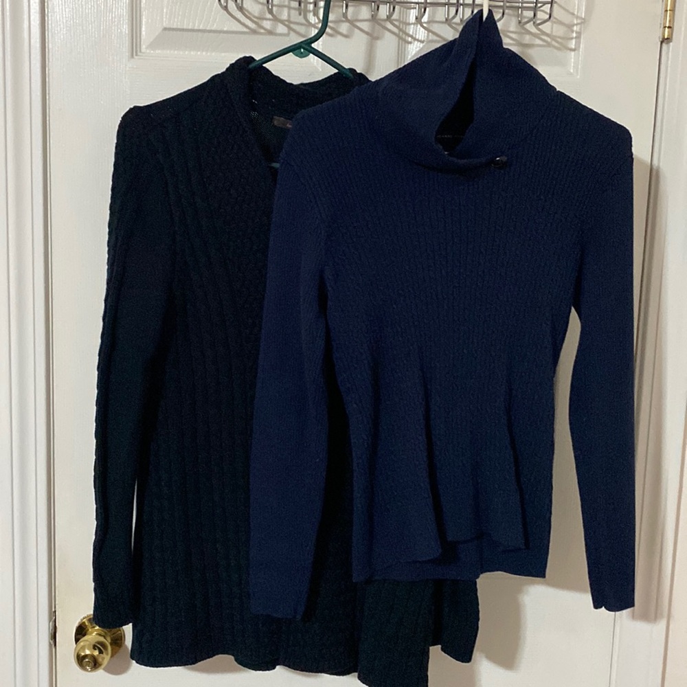 Jean Pierre sweater in size S and Heather B sweater in size M